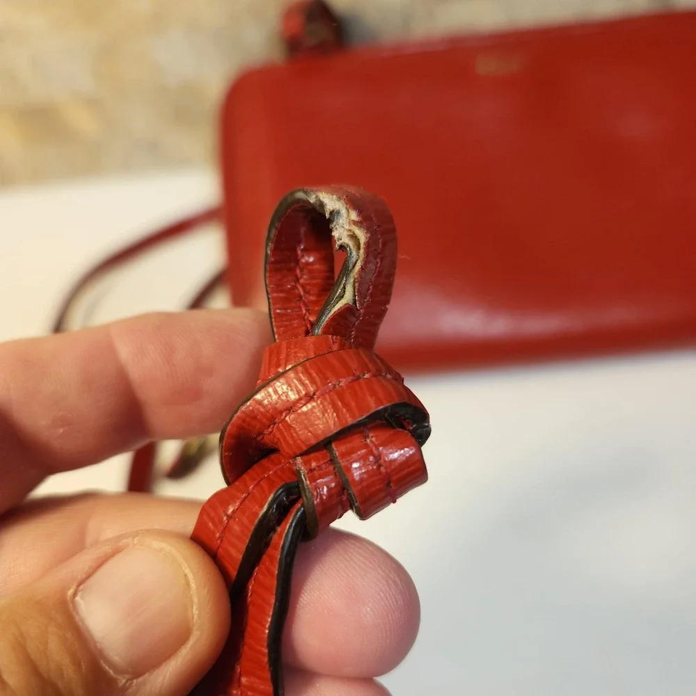 Lauren Ralph Lauren Red Textured Leather Crossbody Camera Bag Gold RLL Logo